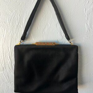 Vintage Walborg Made in Italy Black Satin Purse Gold Trim